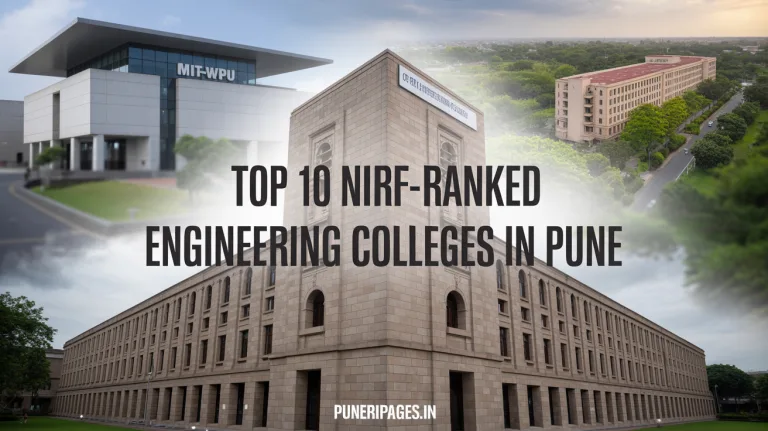 Collage of top engineering colleges in Pune with text overlay 'Top 10 NIRF-Ranked Engineering Colleges in Pune' and website name 'puneripages.in'