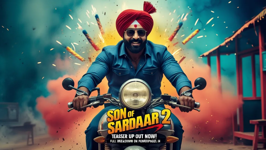 Ajay Devgn-inspired Punjabi action-comedy poster for Son of Sardaar 2 teaser release with puneripages.in branding