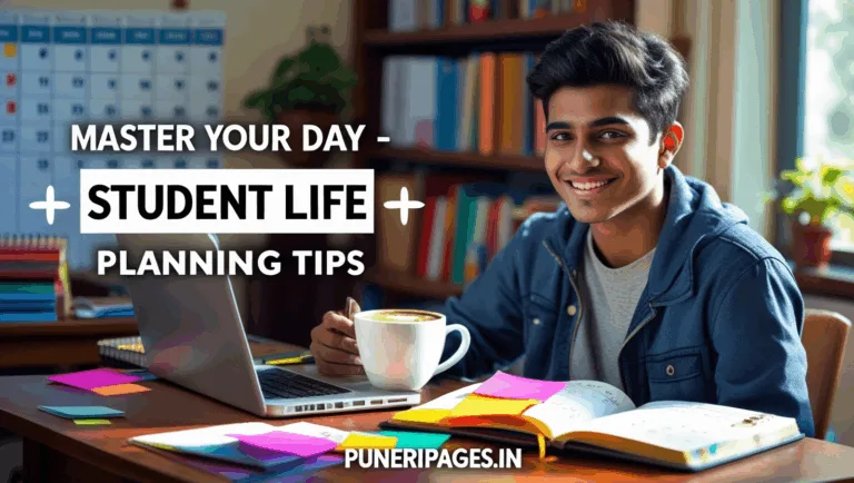 College student planning day at desk with laptop and planner – organize your college day – puneripages.in