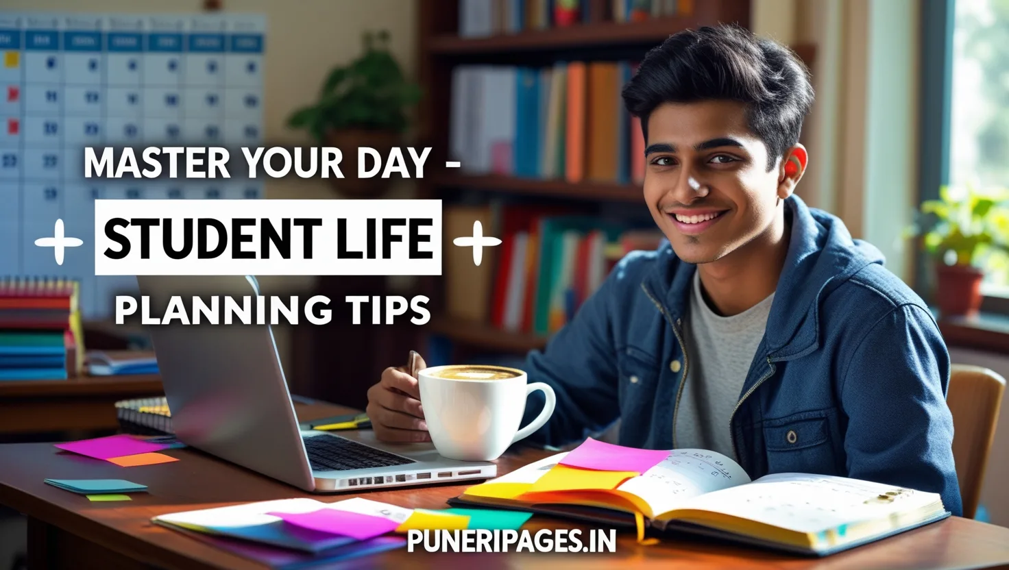College student planning day at desk with laptop and planner – organize your college day – puneripages.in