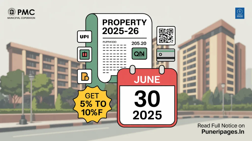 PMC Property Tax 2025-26 reminder illustration with discount and online payment options