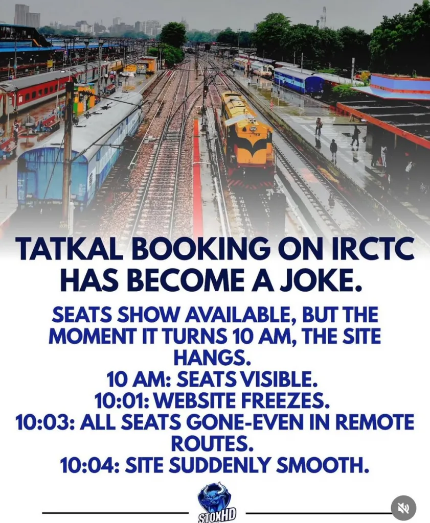Tatkal tickets within seconds of the booking window opening. These issues stemmed primarily from: