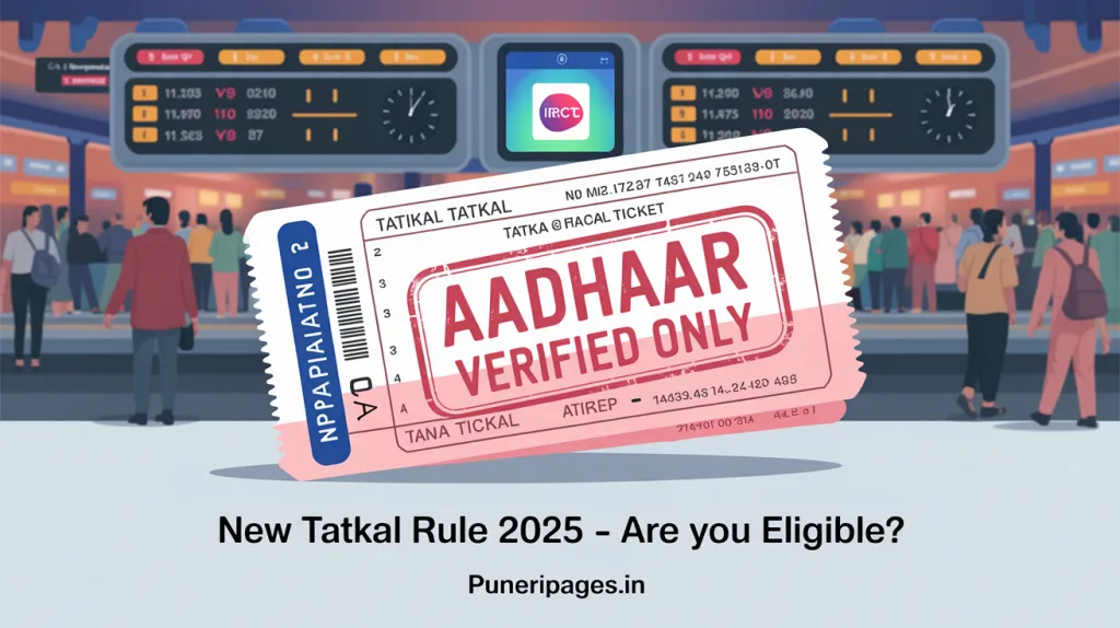 IRCTC online Tatkal booking alert with Aadhaar-verified requirement and digital India theme