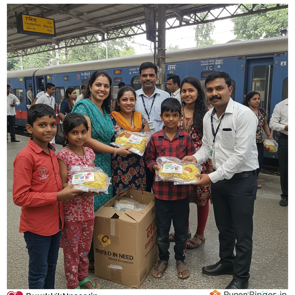 Volunteers from Friend in Need Group serving meals to children at Pune Railway Station