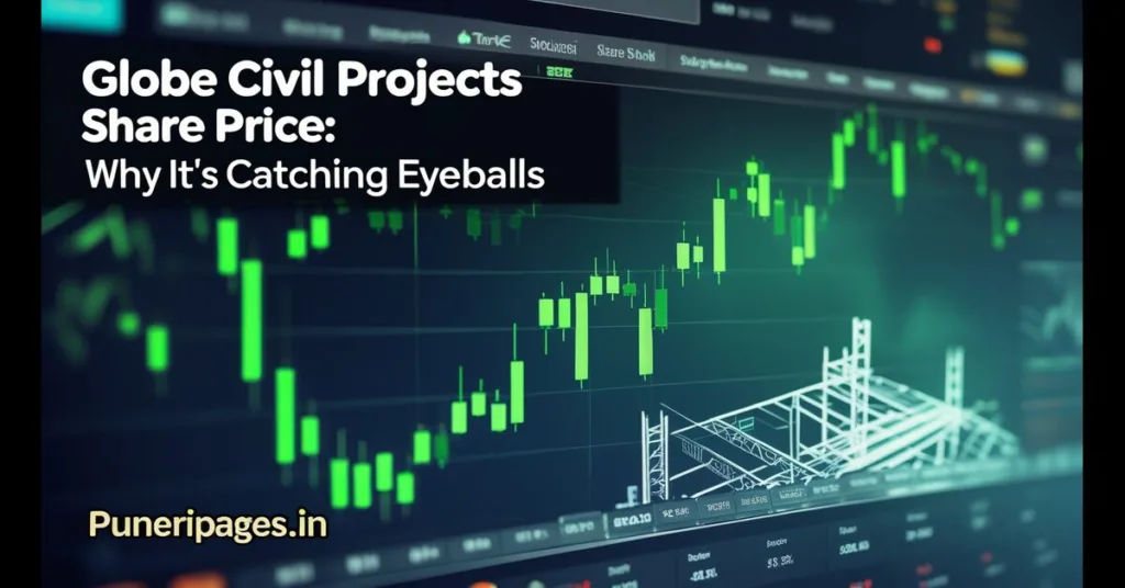 Share price trend of Globe Civil Projects Ltd with infrastructure background and title text