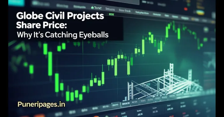 Share price trend of Globe Civil Projects Ltd with infrastructure background and title text
