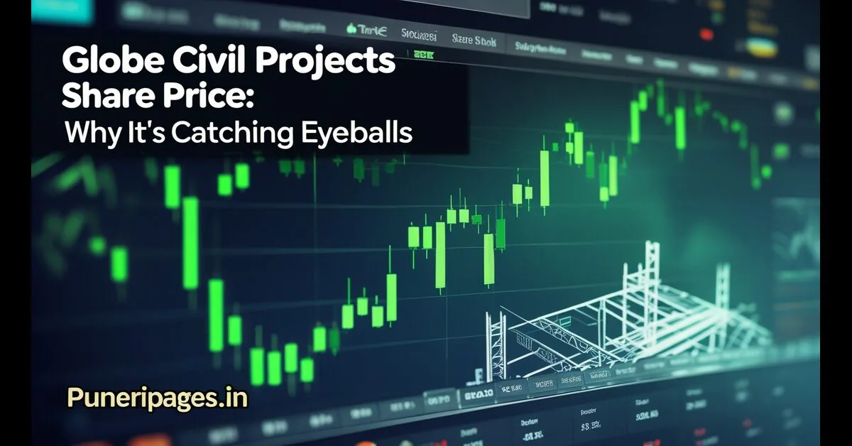 Share price trend of Globe Civil Projects Ltd with infrastructure background and title text