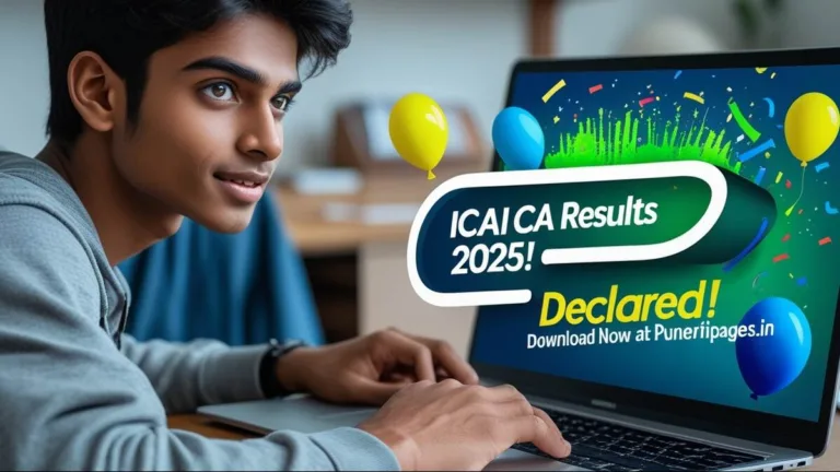 CA student checking ICAI CA Results 2025 on laptop.