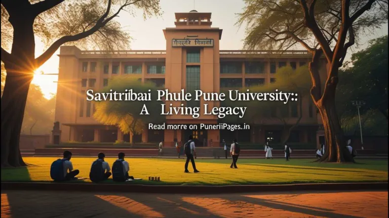 Students walking and studying on the lawn near the Main Building of Savitribai Phule Pune University at sunset.
