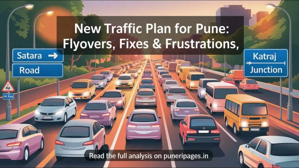 "Evening traffic congestion on Pune's Satara Road, symbolizing the urgent need for the new traffic plan."