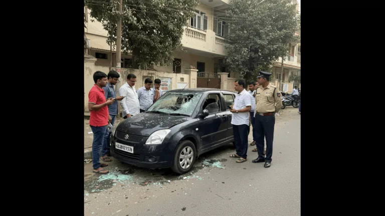 Damaged vehicles after street vandalism incident in Pune