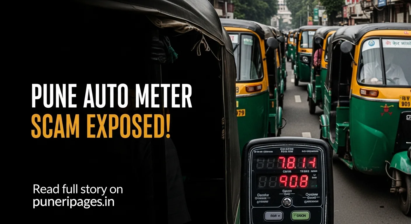 Auto rickshaws in Pune with a tampered meter, highlighting the ongoing meter scam.