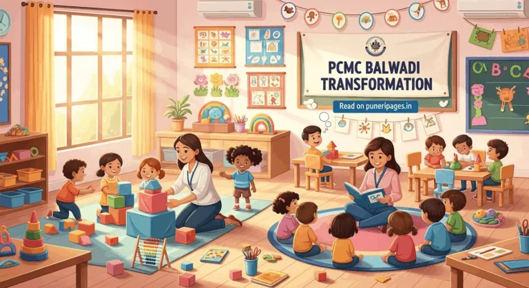 Transformed PCMC Balwadi classroom with smiling children and bright interiors