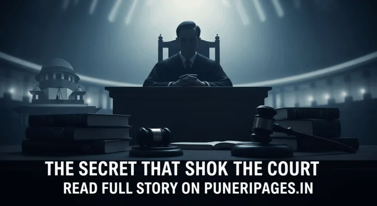 Silhouetted judge in a shadowy courtroom symbolizing the secretive Judge 'XXX' case – featured on PuneriPages.in