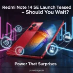 Concept image of Redmi Note 14 SE teaser with battery and performance highlights, and 'puneripages.in' branding.
