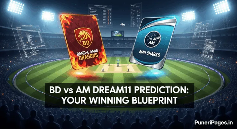 Fantasy Cricket Preview Cover Image: Band-e-Amir Dragons vs Amo Sharks, Dream11 Match 19, Shpageeza Cricket League 2025 with pitch analysis and top picks, from PuneriPages.in