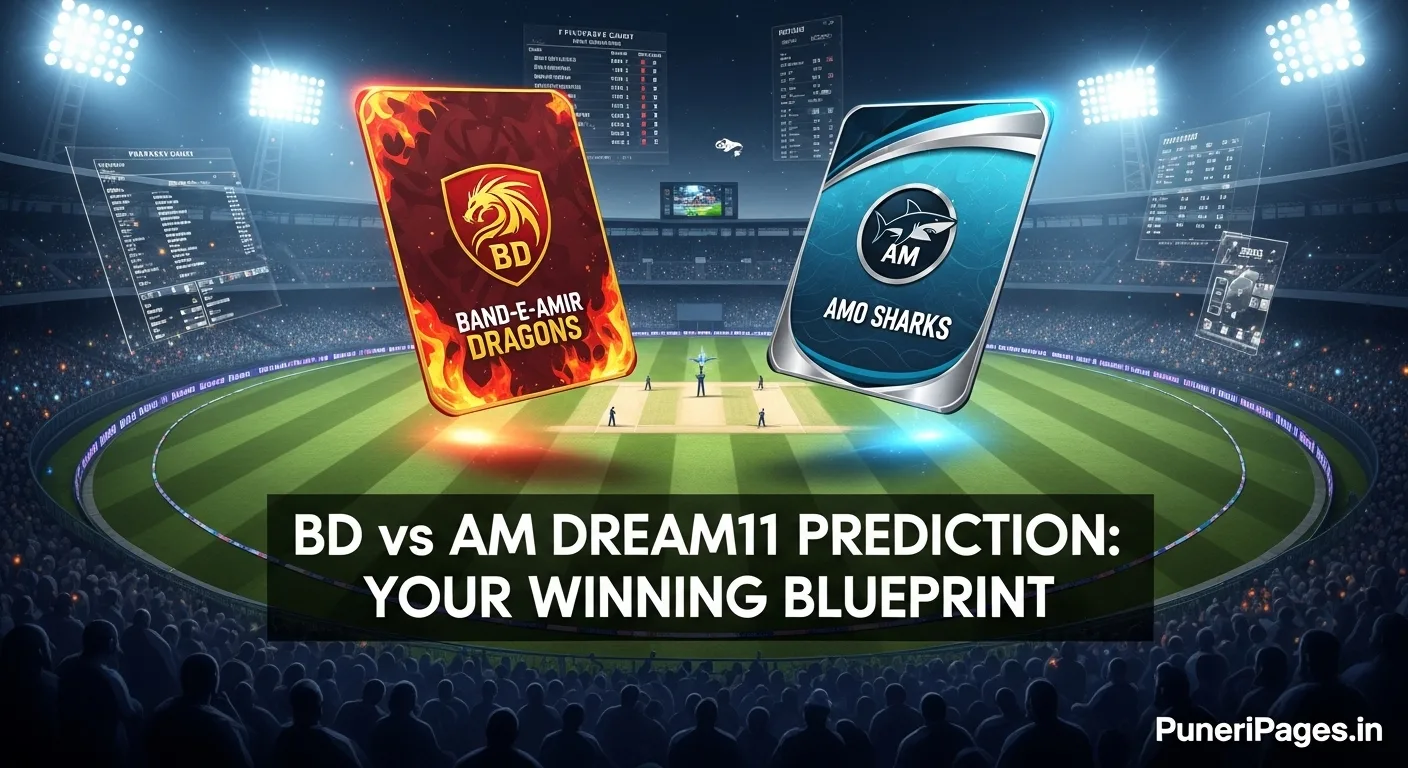 Fantasy Cricket Preview Cover Image: Band-e-Amir Dragons vs Amo Sharks, Dream11 Match 19, Shpageeza Cricket League 2025 with pitch analysis and top picks, from PuneriPages.in