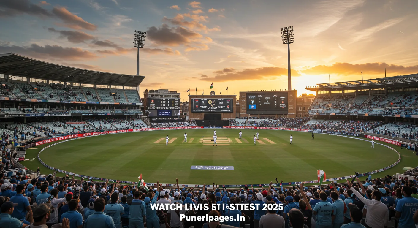 Cricket stadium view during India vs England 5th Test 2025 at The Oval with fans and sunset