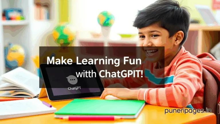 Class 6 student using ChatGPT to study at home with a colorful school desk