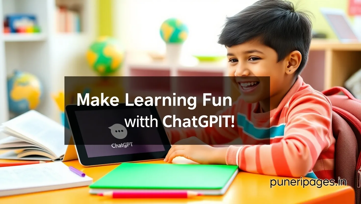 Class 6 student using ChatGPT to study at home with a colorful school desk