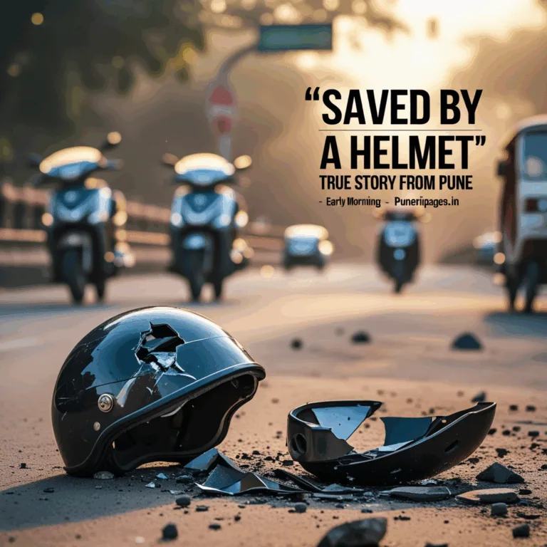 Damaged helmet on Bhukum road after Pune woman survives dragging accident.