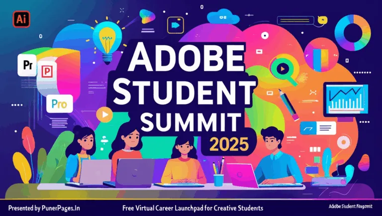 Adobe Student Summit 2025 event banner with creative tools and student participants