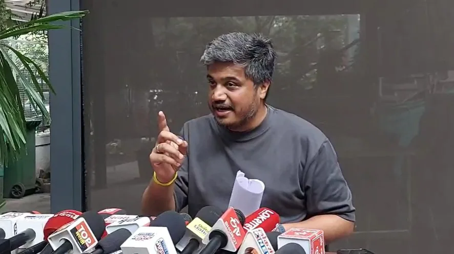 Rohit Pawar speaking to media after ED chargesheet
