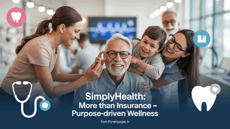 A cheerful group of diverse people representing families and professionals, symbolizing the inclusive health coverage offered by Simplyhealth with healthcare icons in the background.