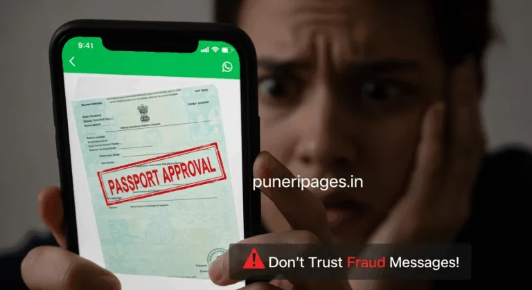Person looking at fake passport approval message on phone