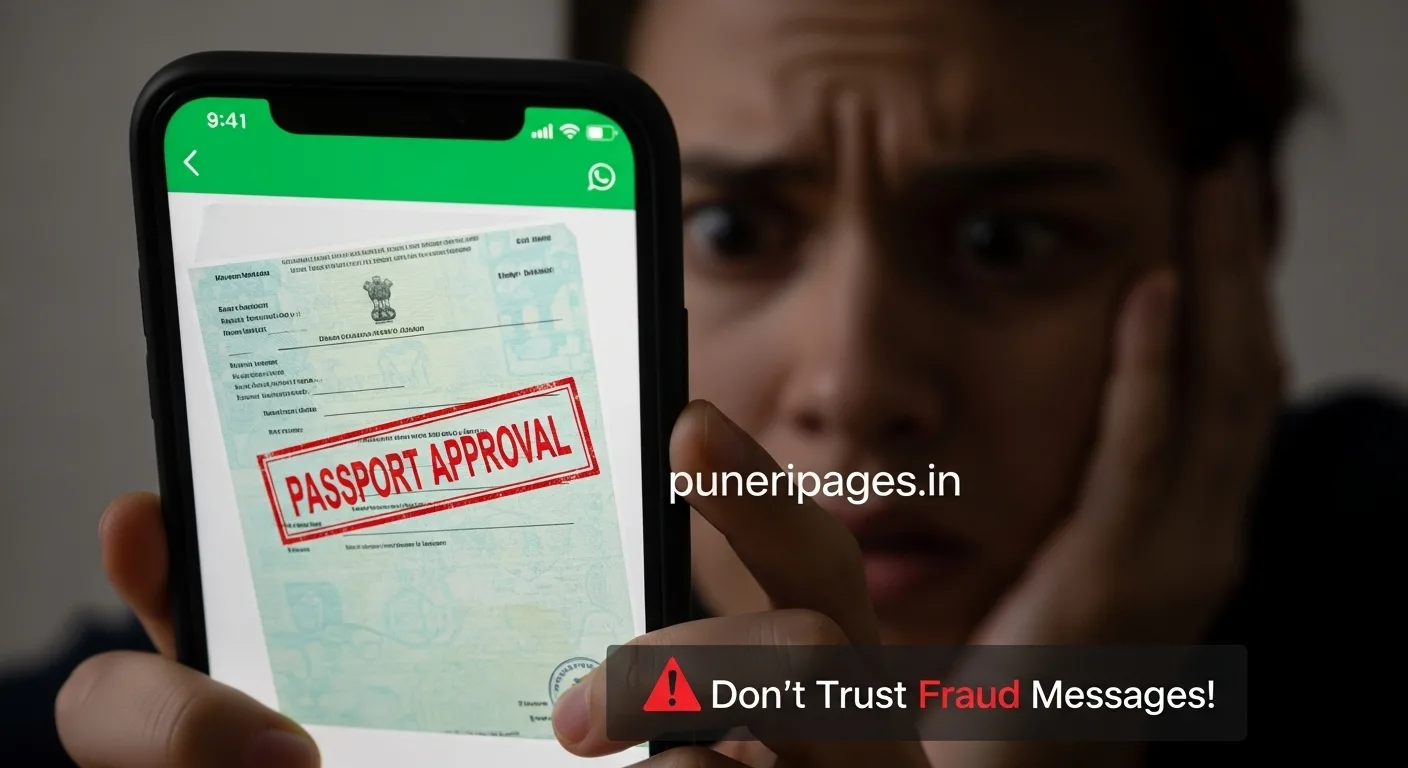Person looking at fake passport approval message on phone