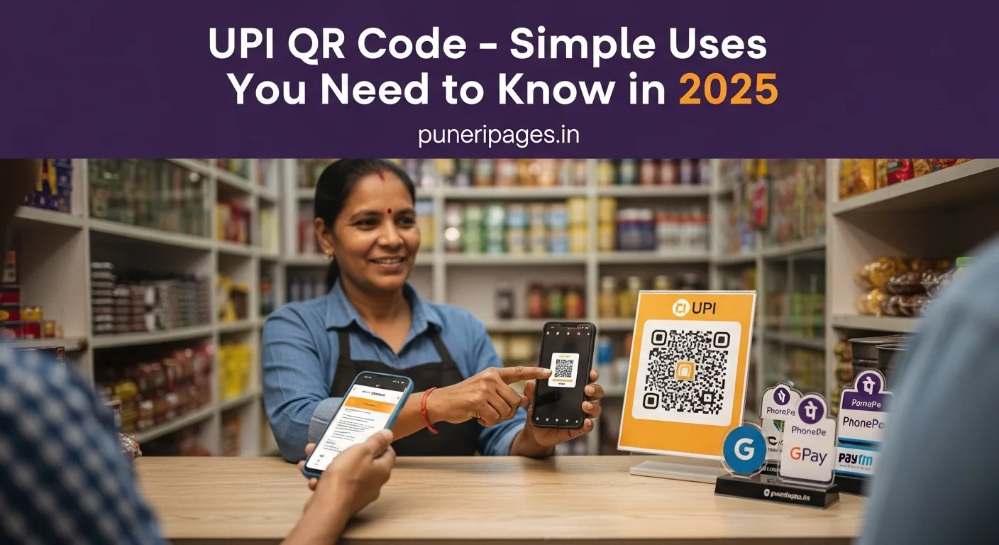 Shopkeeper scanning UPI QR code using mobile phone in India, 2025