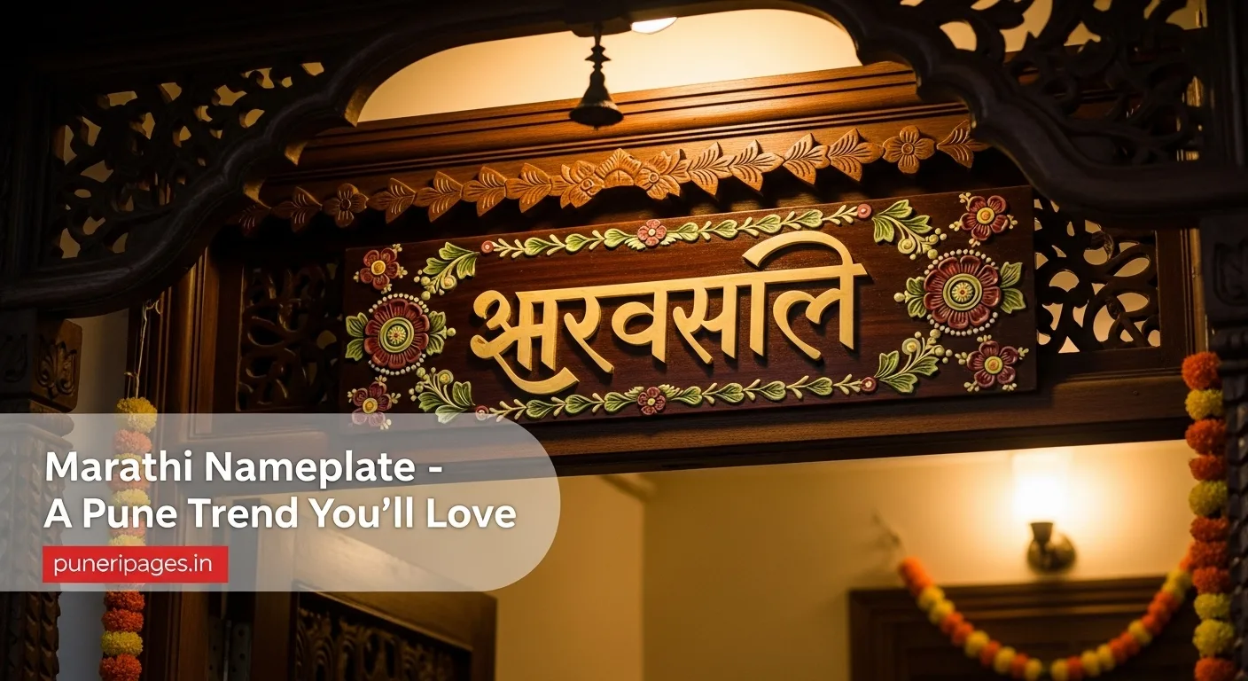 Traditional Marathi nameplate on home entrance in Pune