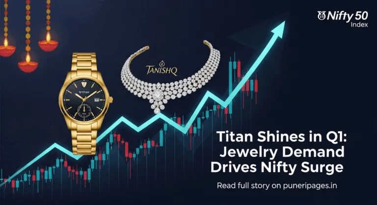 Titan watch and Tanishq jewelry on stock market chart representing Q1 FY25 performance surge