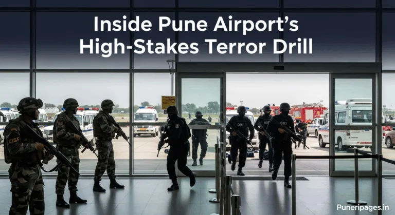Pune Airport counter-terrorism drill with security forces in action.
