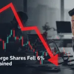 Graph showing Coforge stock price drop with worried investor, highlighting 6% share decline and analysis by puneripages.in