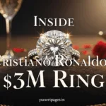 50-carat diamond engagement ring inspired by Cristiano Ronaldo's proposal, with luxury-themed background and puneripages.in branding