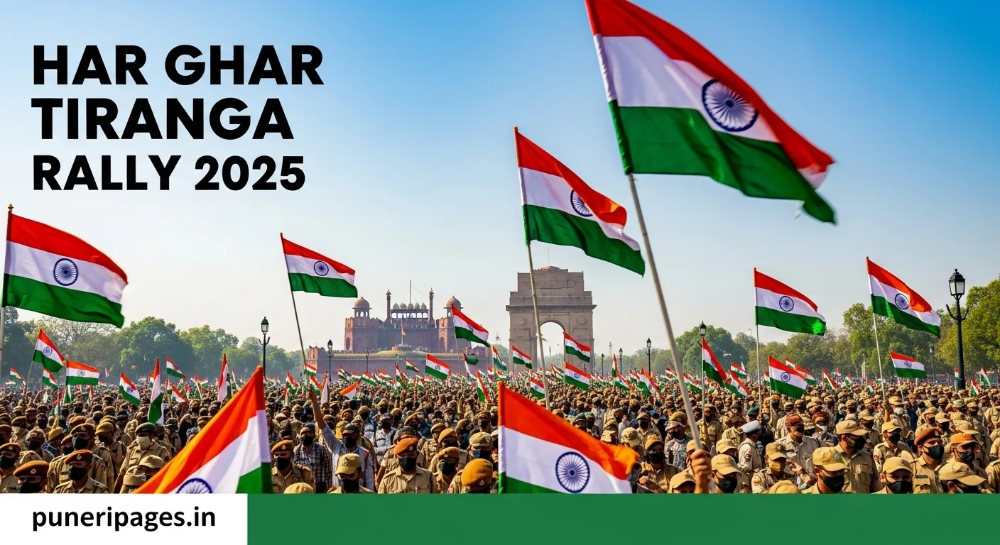 CRPF Har Ghar Tiranga Rally 2025 at India Gate with massive crowd waving Indian flags.