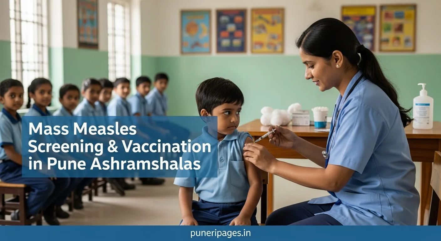 A health worker administering a measles vaccine to a young student in a Pune ashramshala – puneripages.in