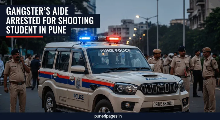 Pune Police vehicle representing the crime branch that arrested gangster Nilesh Ghaiwal’s aide after a student shooting in Karvenagar – puneripages.in