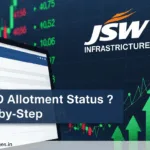 JSW Infrastructure IPO allotment status guide with stock market graphics and puneripages.in branding