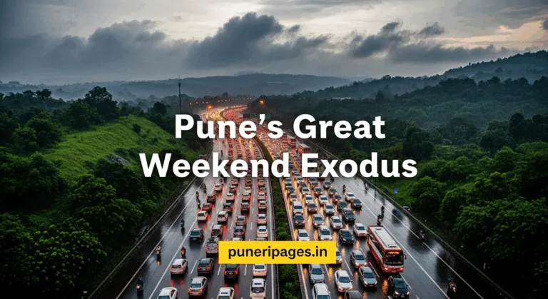 Massive traffic jam on the Pune–Mumbai Expressway during the Independence Day long weekend rush, as travelers leave the city for popular destinations.