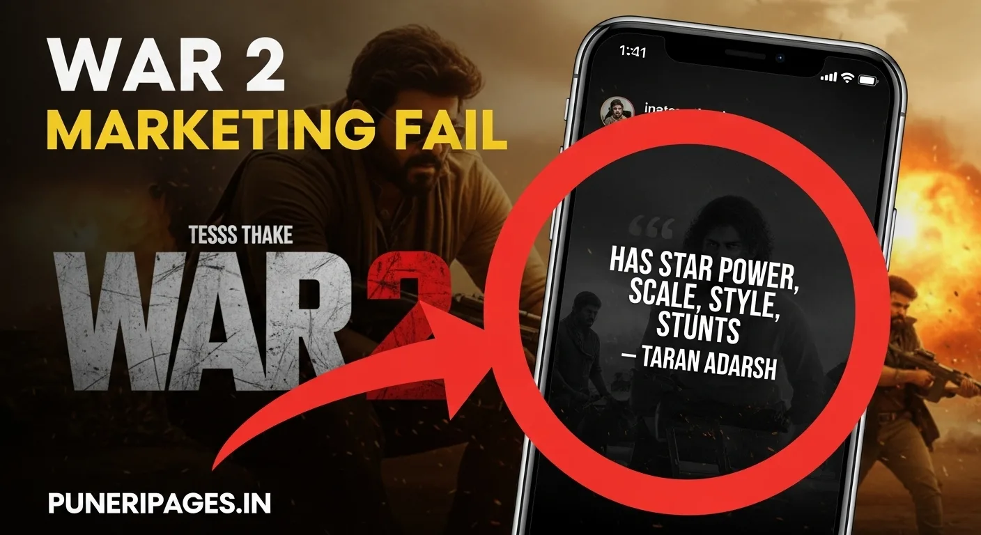 A smartphone screen showing YRF’s Instagram post of a misleading War 2 review, with red highlights pointing to the quote in question."