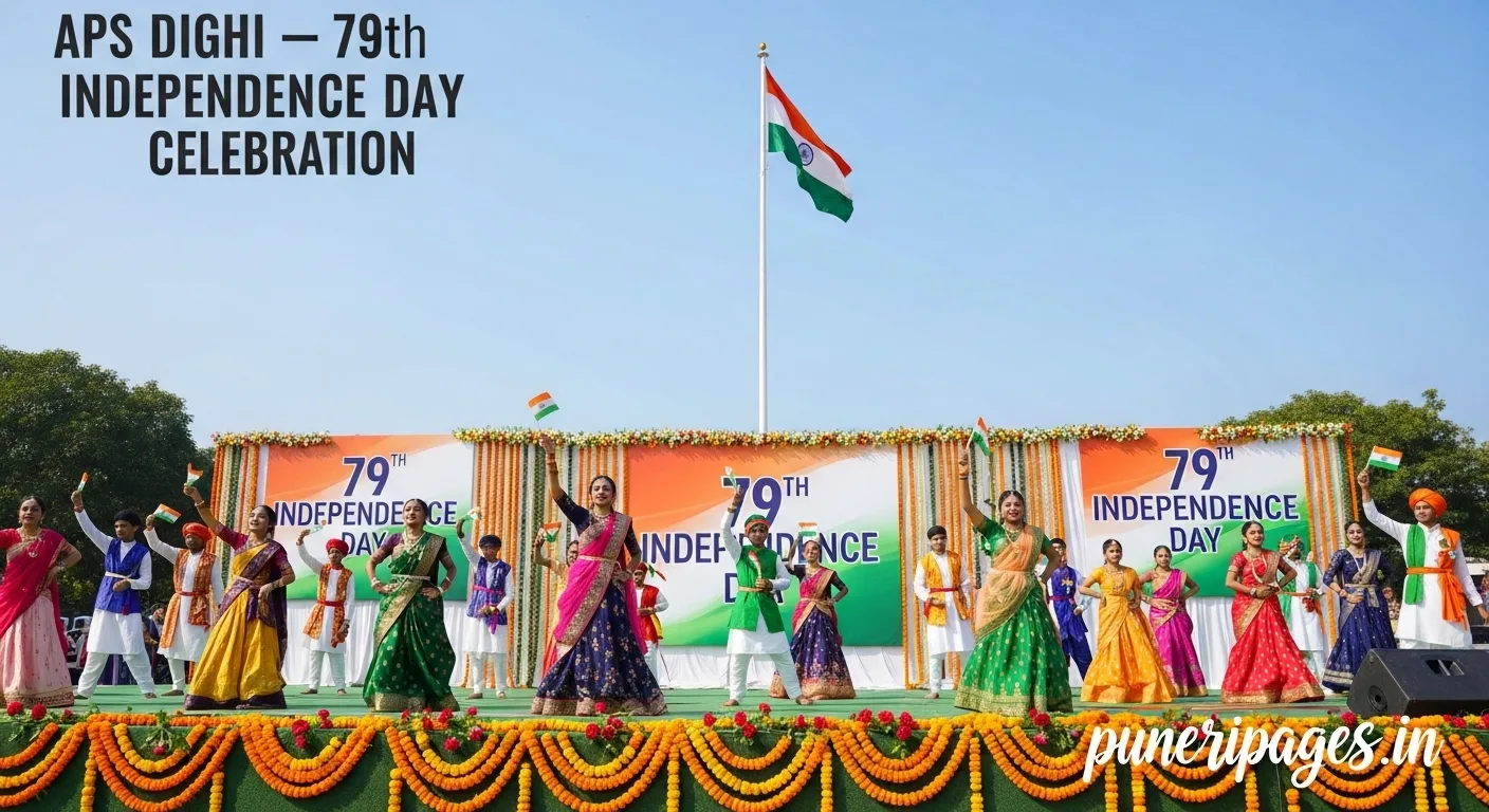 Students of Army Public School, Dighi, performing patriotic dances and celebrating the 79th Independence Day with the Indian flag hoisted high.