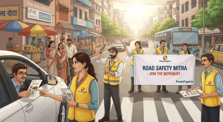 Citizens participating in the Road Safety Mitra campaign promoting traffic safety in Maharashtra.