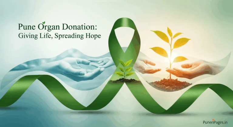 Pune organ donation awareness represented with a green ribbon and symbols of life and hope.