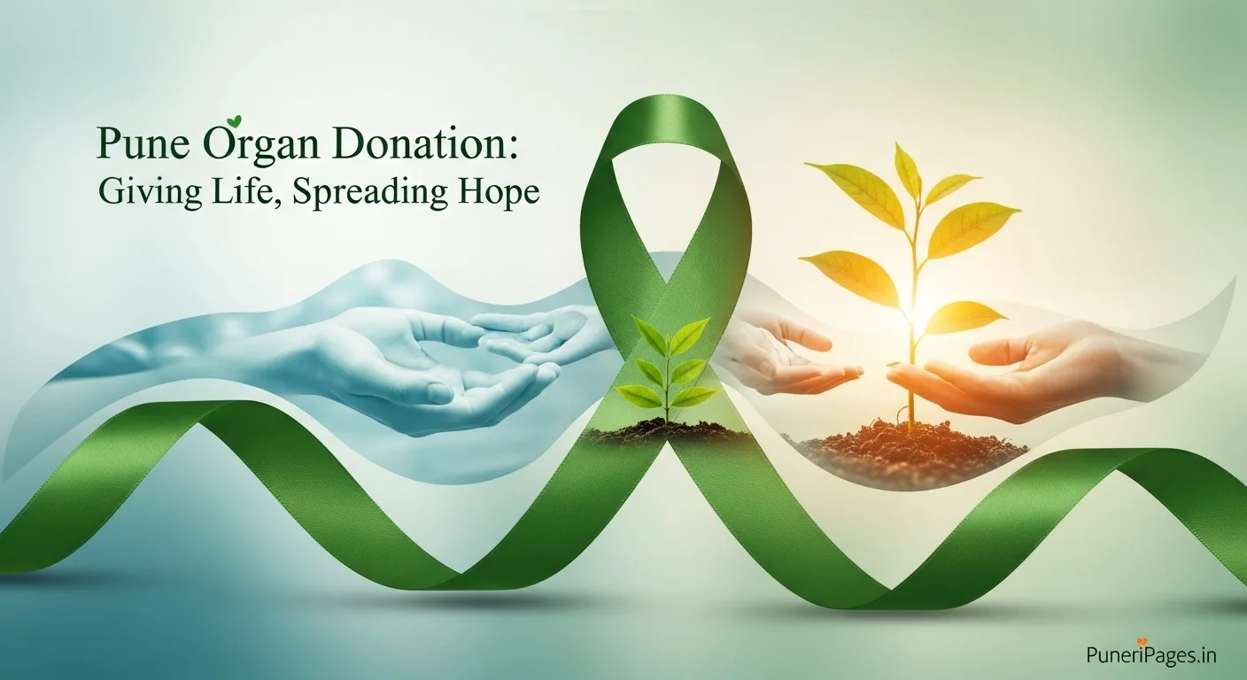 Pune organ donation awareness represented with a green ribbon and symbols of life and hope.