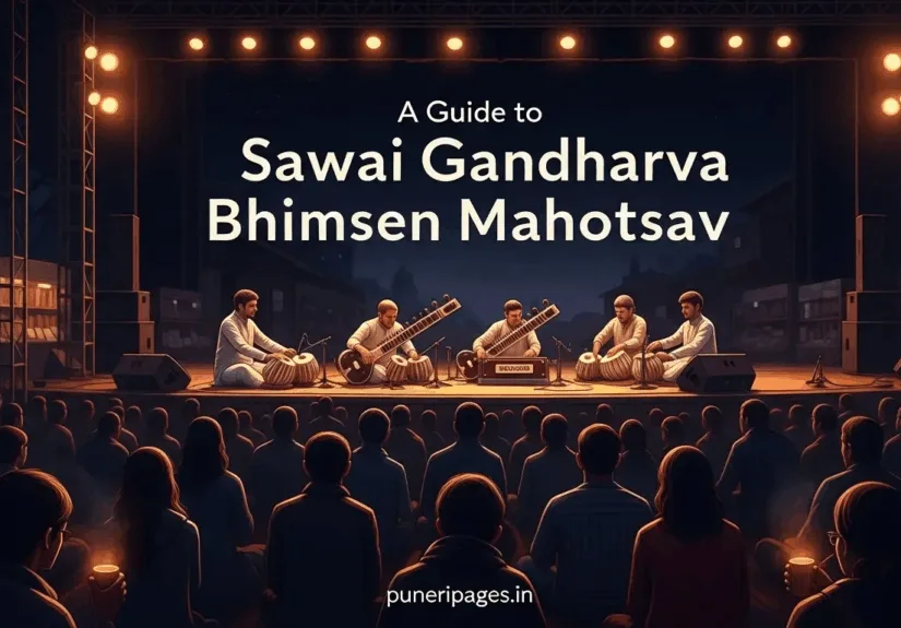Sawai Gandharva Bhimsen Mahotsav in Pune – audience enjoying Indian classical music under winter night sky