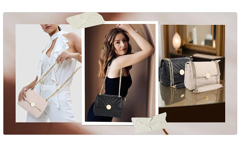 with accessories on beige background with blog title and website branding.