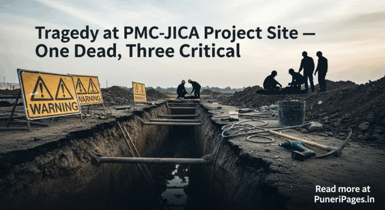 Construction site trench with emergency response at JICA-funded PMC project in Pune