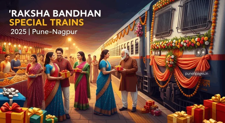 "Raksha Bandhan 2025 Special Trains from Pune to Nagpur – Indian families at festive railway station"